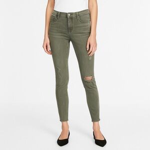 EXPRESS Ankle Legging Olive Green Distressed Jeans 00R